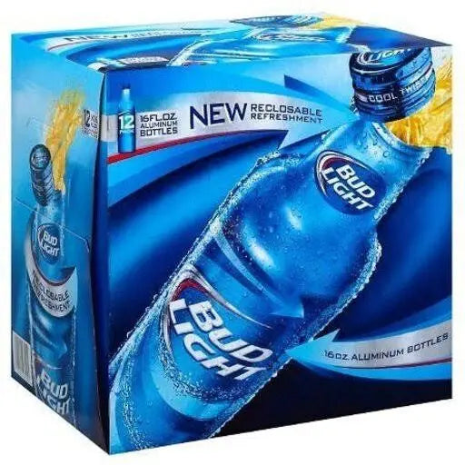 Bud Light 12 Pack 16oz Bottles Aluminum Reseal Bottle