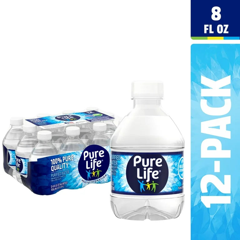 Pure Life Purified Water, 8 fl oz, 12 Pack Plastic Bottles