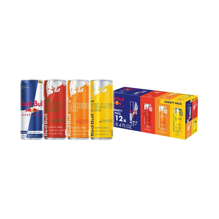 Red Bull Energy Drink Variety Pack, Energy Drink, Red, Yellow & Amber, 8.4 fl oz, Pack of 12 Cans
